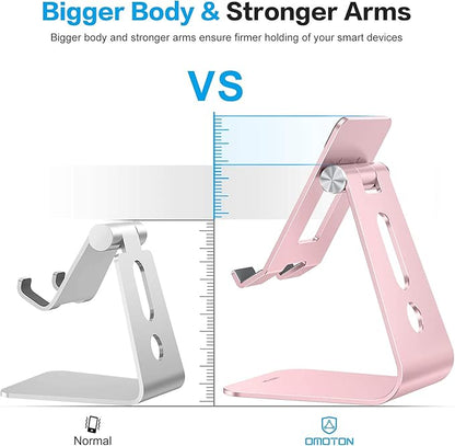 OMOTON Adjustable Tablet Stand for Desk, Upgraded Longer Arms for Greater Stability, T2 Tablet Holder with Hollow Design for Bigger Sized Phones and Tablets Such as iPad Pro/Air/Mini, Rose Gold