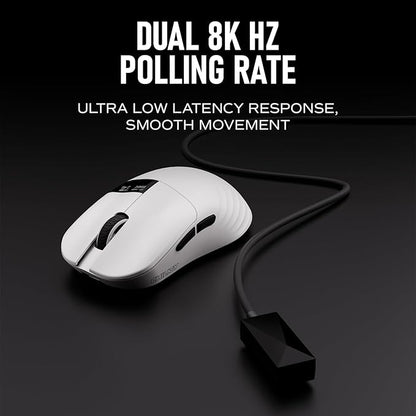 Chilkey Glacier LW 8K M Wireless Gaming Mouse with Screen - 49g Super Lightweight - Dual 8K Polling - Maximum 30000 DPI - Optical Switch - Tri-Mode 2.4G/USB-C/Bluetooth 5.2 - White