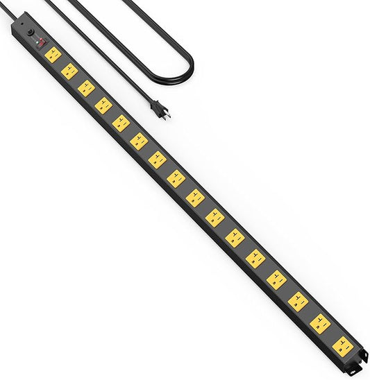 HHSOET 16 Outlet Long Power Strip, 6FT Cord Heavy Duty Power Strip with 4800J Surge Protection, 20a Mountable Wide-Spaced Outlets for Home, Office, Garage & Workshop - ETL Certified