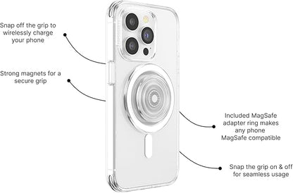 PopSockets Phone Grip for MagSafe with Kickstand, Magnetic Stand, Swappable Top, Secure Hold for iPhone MagSafe Cases, Phone & Tablet Grip - Clear