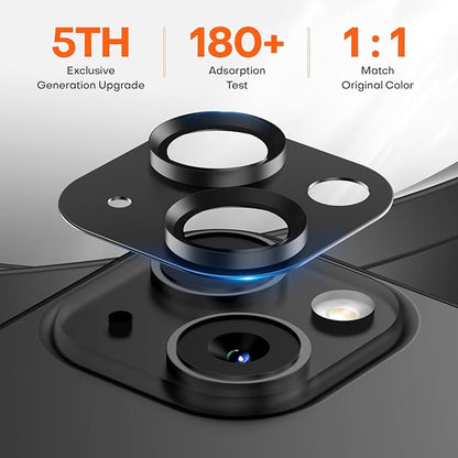 Camera Lens Protector for iPhone 15/iPhone 15 Plus/iPhone 14/iPhone 14 Plus, Aluminum Alloy Tempered Glass Camera Cover Screen, Anti-drop, Case Friendly- Black Titanium