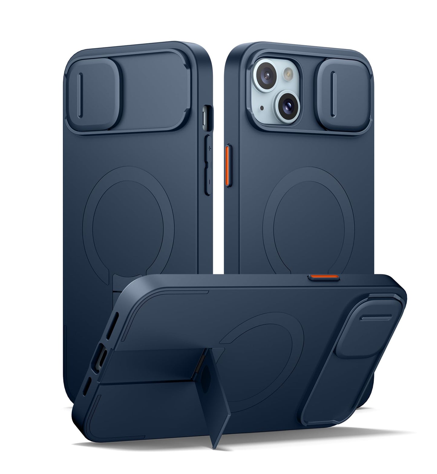 SURITCH for iPhone 14 Plus/15 Plus Case with Magnetic Camera Slide Cover and Adjustable Kickstand, Compatible with MagSafe, Shockproof Bumper Case Slim Protective Cover 6.7 Inch, Blue