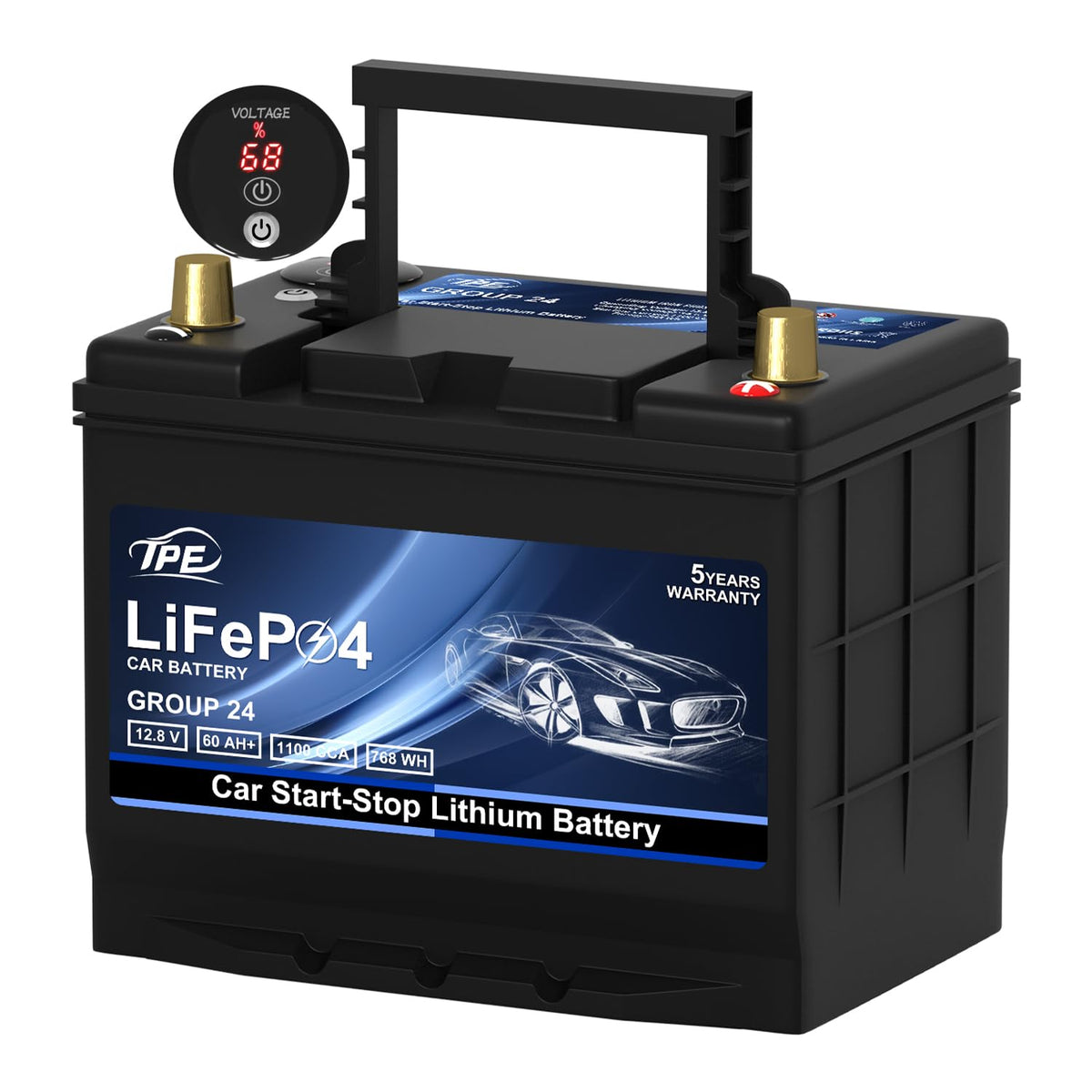 TPE BCI Group31 Car Start Stop System LiFePO4 Lithium-ion Battery 12.8V 100AH 1500A 1280WH Lightweight High Performance Battery Level Display Dual Port