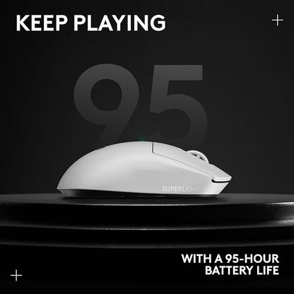 Logitech G PRO X SUPERLIGHT 2 Wireless Gaming Mouse, 60g Pro-Grade with 5 Programmable Buttons, 44k DPI Sensor, 8kHz Report Rate, USB-C Charging for PC/Mac - White