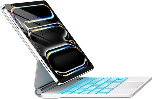 GGQFGTOJ for iPad Pro 13 Inch Case with Keyboard (M4, 2024)，Magic-Style Magnetic – 7 Colors Backlight -Floating Cantilever Stand - Multi-Touch Trackpad Keyboard Case for iPad Pro 13 (White)