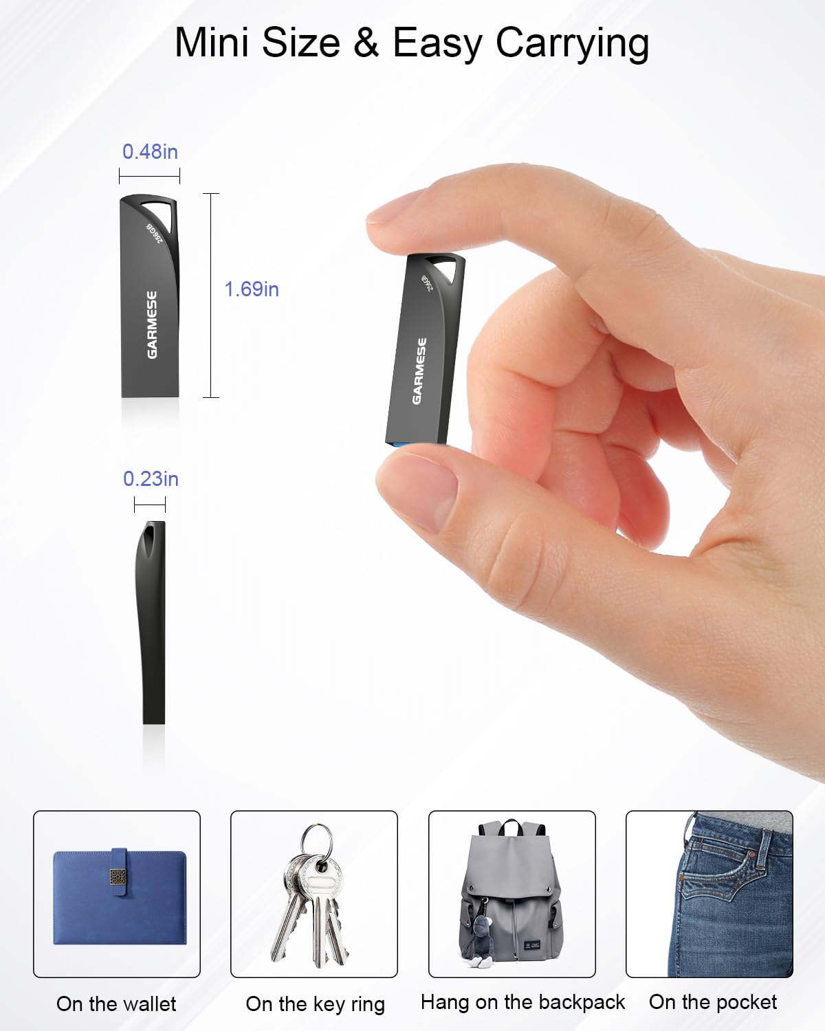 GARMESE 256GB USB 3.0 Flash Drive, Metal Thumb Drive with Keychain Hole