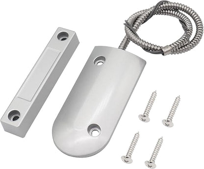 Magnetic Reed Switch Wired Surface Mount Normally Closed NC Contact Sensor Alarm Magnetic Door Switch with 2 Wires, Zinc Alloy Sliver, OC-60