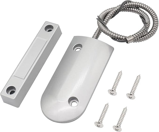 Magnetic Reed Switch Wired Surface Mount Normally Closed NC Contact Sensor Alarm Magnetic Door Switch with 2 Wires, Zinc Alloy Sliver, OC-60