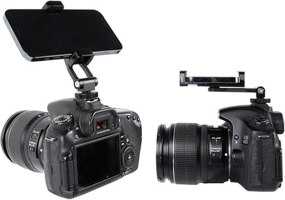 Aluminium Alloy Phone Tripod Mount, Universal Cell Phone Mount Adapter with 2 Cold Shoe Mount for Horizontal and Vertical Shooting, Compatible with iPhone, Pixel, Samsung Galaxy and All Phones