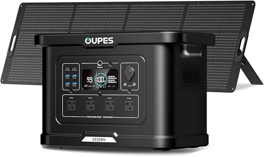 OUPES Exodus 2400 Solar Generator with a 240W Panel, 2400W / 2160Wh Portable Power Station with APP Control & UPS for RV, Home Backup, Professional Outdoor Use