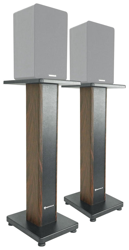 Rockville RHT28D Pair 28" Bookshelf Home Theater Speaker Stands, Dark Wood