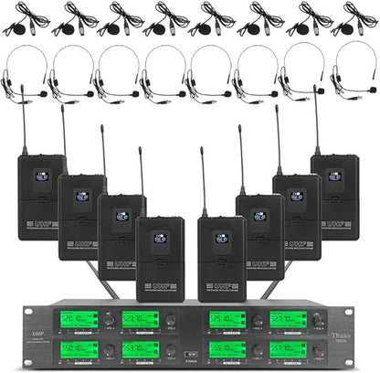 WENWEN Wireless Microphone System UHF 8 Channel 8 Lavalier Bodypacks 8 Lapel Mic 8 Headsets for Karaoke System Church Speaking Conference Wedding Party 3 Year Warranty