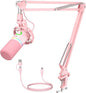 MAONO XLR/USB Dynamic Microphone Kit, RGB Gaming Mic with Software, Mute, Gain Knob, Volume Control, Boom Arm for Streaming, Podcasting, Voice-Over, Recording-PD200XS Pink