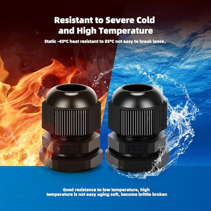 Cable Gland 20 Pack Plastic Waterproof Adjustable Connector 6-12mm PG13.5 Strain Relief Cord Connectors Joints Nylon with Gaskets