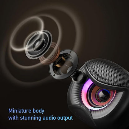 USB Powered Computer Speakers with RGB Colorful Lighting 2.0 Stereo Sound System, Headphone Jack, Plug and Play, Works with PC/Laptop (USB-C Adapter Included)