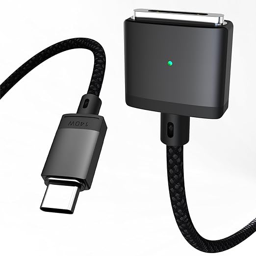 USB-C to Magnetic 3 Cable 140W, Safe Charging Cable Compatible with MacBook Pro 2021 M1 Pro & Max 14" 16", MacBook Air 2022 M2, Pro 2023 M2 Pro & Max 14" 16" - 6.6ft, Black