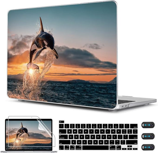 CISSOOK Compatible with MacBook Pro 13 inch Case 2023 2022 2021 2020 Release M2 M1 Chip A2338 A2251 A2289 Model with Touch Bar, Protective Plastic Hard Shell Case Cover for Pro 13", Dolphin&Sea