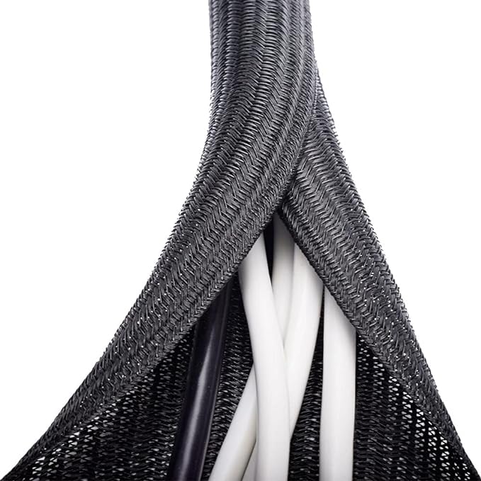 ZhiYo 6.6ft - 1 inch Cable Sleeve, Cord Wrap Wire Protector Tubing for Pets, PC Cable Wrap, Computer Cable Management Sleeve - Black