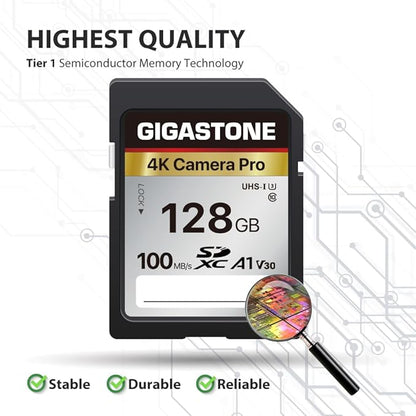 [5-Yrs Free Data Recovery] GIGASTONE 128GB SD Card 10-Pack, 4K Camera Pro, A1 V30 SDXC Memory Card 4K UHD Video Compatible with Canon Digital Camera, with 10 Mini Cases