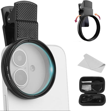 52mm Clip-on CPL Phone Camera Filter Kit, Circular Polarizer Filter, CPL Polarizer Phone Camera Lens Filter for iPhone Samsung/Android Smartphones