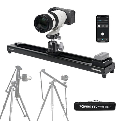 Accsoon Toprig Motorized Camera Slider, Wireless DSLR Video Slider with Button/APP Control, Time-Lapse/Loop Mode, Speed Knob, 120° Panoramic Shooting, Compatible with GoPro, Camera-24inch Video Slider