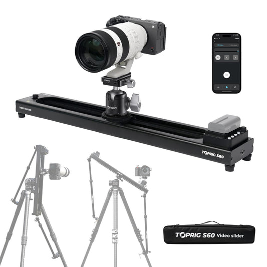 Accsoon Toprig Motorized Camera Slider, Wireless DSLR Video Slider with Button/APP Control, Time-Lapse/Loop Mode, Speed Knob, 120° Panoramic Shooting, Compatible with GoPro, Camera-24inch Video Slider