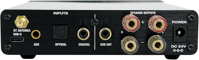 Rockville BLUDAC2S 150W Hi-Res 192K Amplifier Bluetooth Receiver w/USB, Optical, Coax, Sub Out, Class-D, DSP EQ, Remote, Brushed Aluminum, Compact Design, for Home Theater & Music