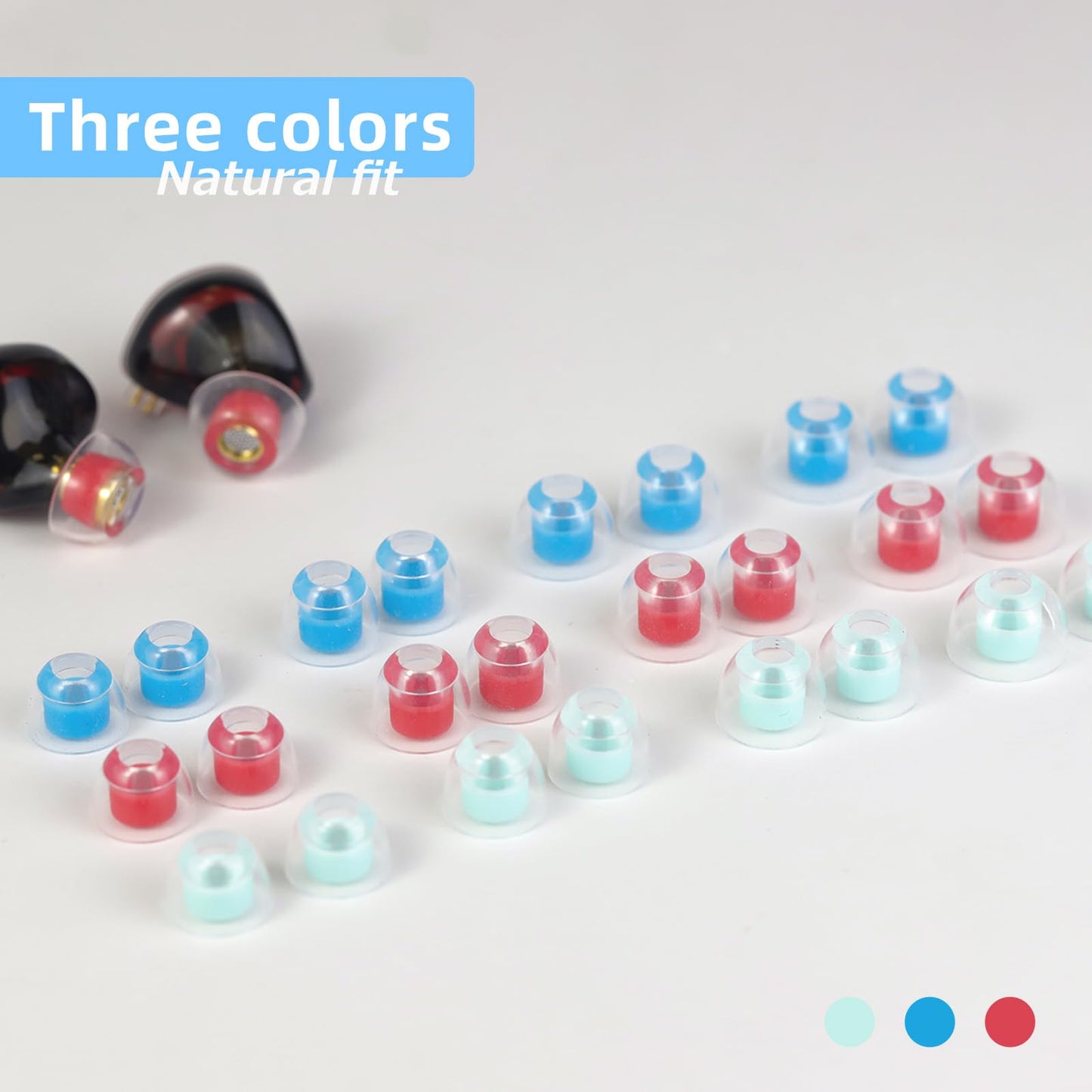 OKCSC 2 Pieces Soft Liquid Silicone Replacement Eartips,Breathable Eartips,Replacement Accessories with Box for Sleep,Study,Travel,Work,Daily Commute,Office,Bowl Type(1 Pairs/L/Blue/No Earphone)