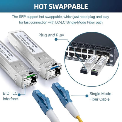 5 Pairs 10G BIDI SFP+ Single Mode Fiber Module Network Transceiver, LR SM 1270nm 1330nm 10km, Simplex LC Interface for Switch, Router, Firewall, Network Card, Server etc