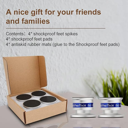Preffair HiFi Speaker Isolation Feet Spikes, Aluminum Shockproof Turntable Stand Feet, Speaker Floor Protector Mat, Adjustable Subwoofer Vibration Absorber, Non-Slip LP Vinyl Record Player Base Pad.