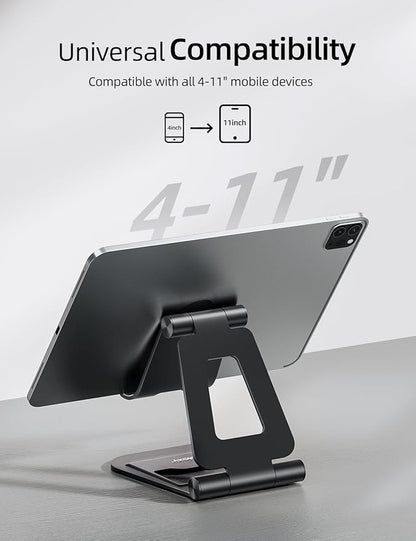Nulaxy Aluminum Dual Foldable iPad Stand, Fully Adjustable Desktop Tablet Holder, Tablet Accessories for Office Kindle Compatible with Mobile Devices iPad Pro/Air/Mini, iPhone Pro/Max/Plus, Black