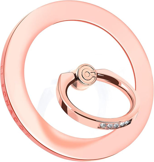 Magnetic Phone Grip for MagSafe, EI Sonador Magnet Phone Ring Holder, Removable, Compatible with iPhone 14 Plus 13 12 Pro Max Mini (Transparent Rose Gold Diamond)