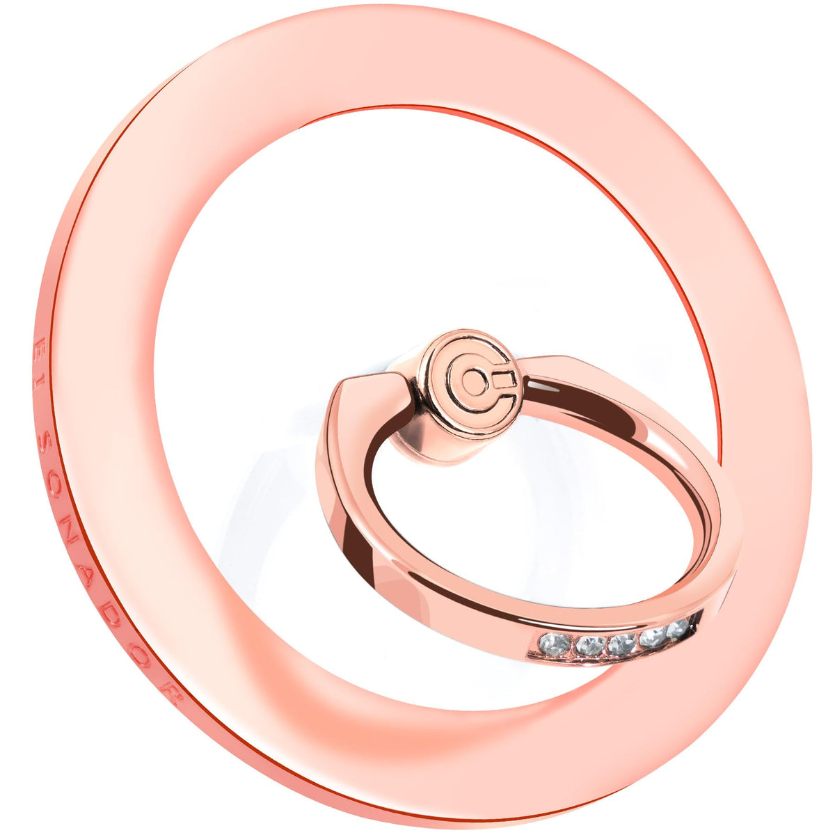 Magnetic Phone Grip for MagSafe, EI Sonador Magnet Phone Ring Holder, Removable, Compatible with iPhone 14 Plus 13 12 Pro Max Mini (Transparent Rose Gold Diamond)