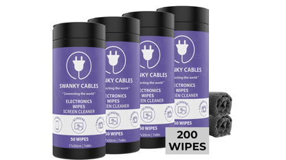 Swanky Cables Electronic Cleaning Wipes - Computer, TV, Monitor, Phone, Laptop, Tablet, Keyboard, Camera & Lens Cleaner, Portable Tech Screen Cleaner - With Microfiber Cloth - Canister, 150 Count