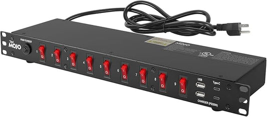 Tecmojo 9-Outlet Rack Mount PDU,1U Horizontal PDU Individual Switch 6ft Cord, with 2USB and 2 Type-C,for IT and Network Racks and Cabinets