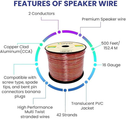 Vaiyer Home Theater System Kit, 6-Channel 6000 Watts Bluetooth Amplifier with 5.25" 12 Qty of 175 W Each in-Wall in-Ceiling Frameless Speakers & 16 Gauge 500 ft Speaker Wire Surround Sound System
