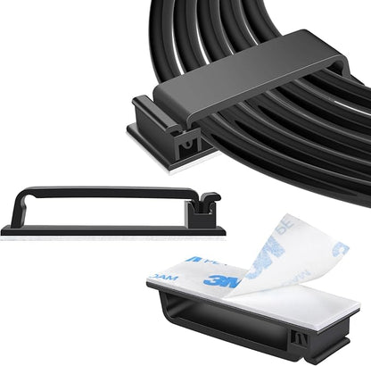 XHF 80 PCS Self Adhesive Cable Clips(XL) Black,Wire Clips Cable Management Wire Organizer Cord Holder for Under Desk, Car, Wall, TV PC Ethernet Cable