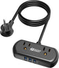 2Ft Extension Cord, SUPERDANNY Mini Surge Protector with 2 Wide-Spaced Outlets, USB Power Strip, 3 USB-A 1 USB-C, Flat Plug, Compact Size Desktop Charging Station Travel, Home, Office, Black