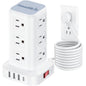 Power Strip with 12 Outlets 4 USB (1 USB C), 6.5Feet Extension Cord with Multiple Outlets, Charging Station, Power Strip Tower, Home Office Desk Supplies