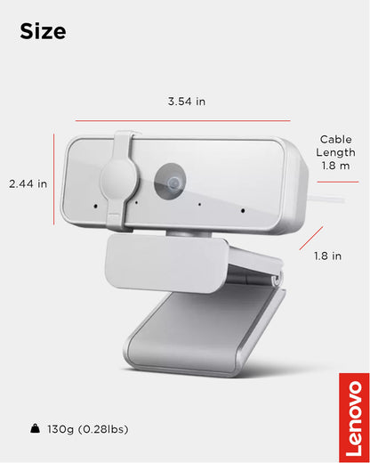 Lenovo HD 1080p Webcam (300 FHD) - Monitor Camera with 95° Wide Angle, 360° Rotation Pan & Tilt, Dual Microphones – Attachable Desktop Cam with Privacy Shutter for Remote Work, Streaming & Gaming