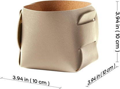 HOMIEAZICOZI 2-Pack Cork Leather Desk Accessories Storage - Pencil Pen Holder - Makeup Brush Holder Organizer - Stylish Addition to Home Decor (Champagne Gold)