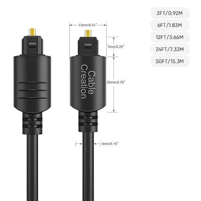 CableCreation 12FT Digital Optical Audio Cable, Toslink Cable Male to Male Digital Optical Cable with Gold-Plated Connector for Home Theater, Sound Bar, VD/CD Player,Blu-ray Players &More