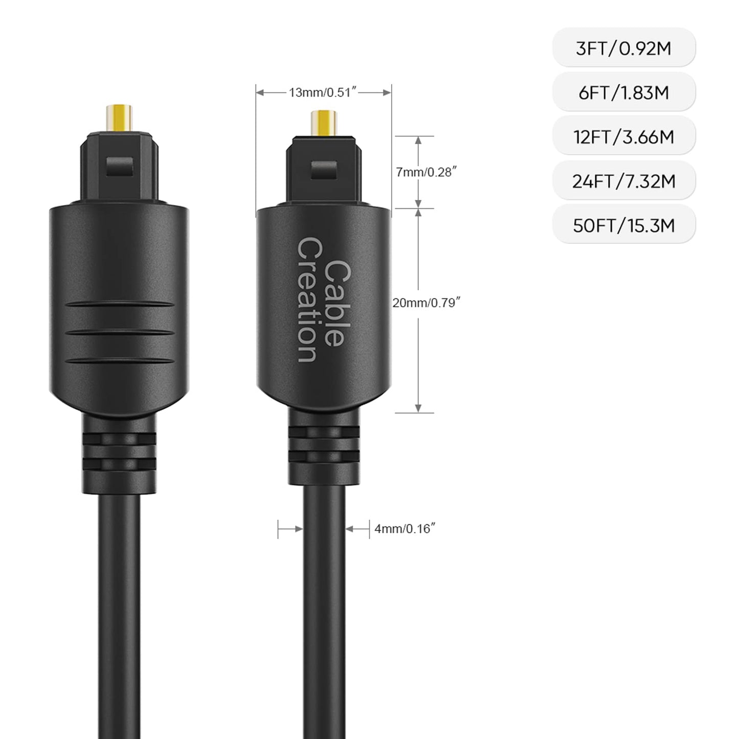 CableCreation Digital Optical Audio Toslink Cable 50FT, Fiber Optic, S/PDIF
