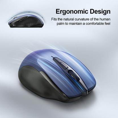 TECKNET Wireless Mouse, BT 5.0/2.4G, Rechargeable 6-DPI Silent, Blue
