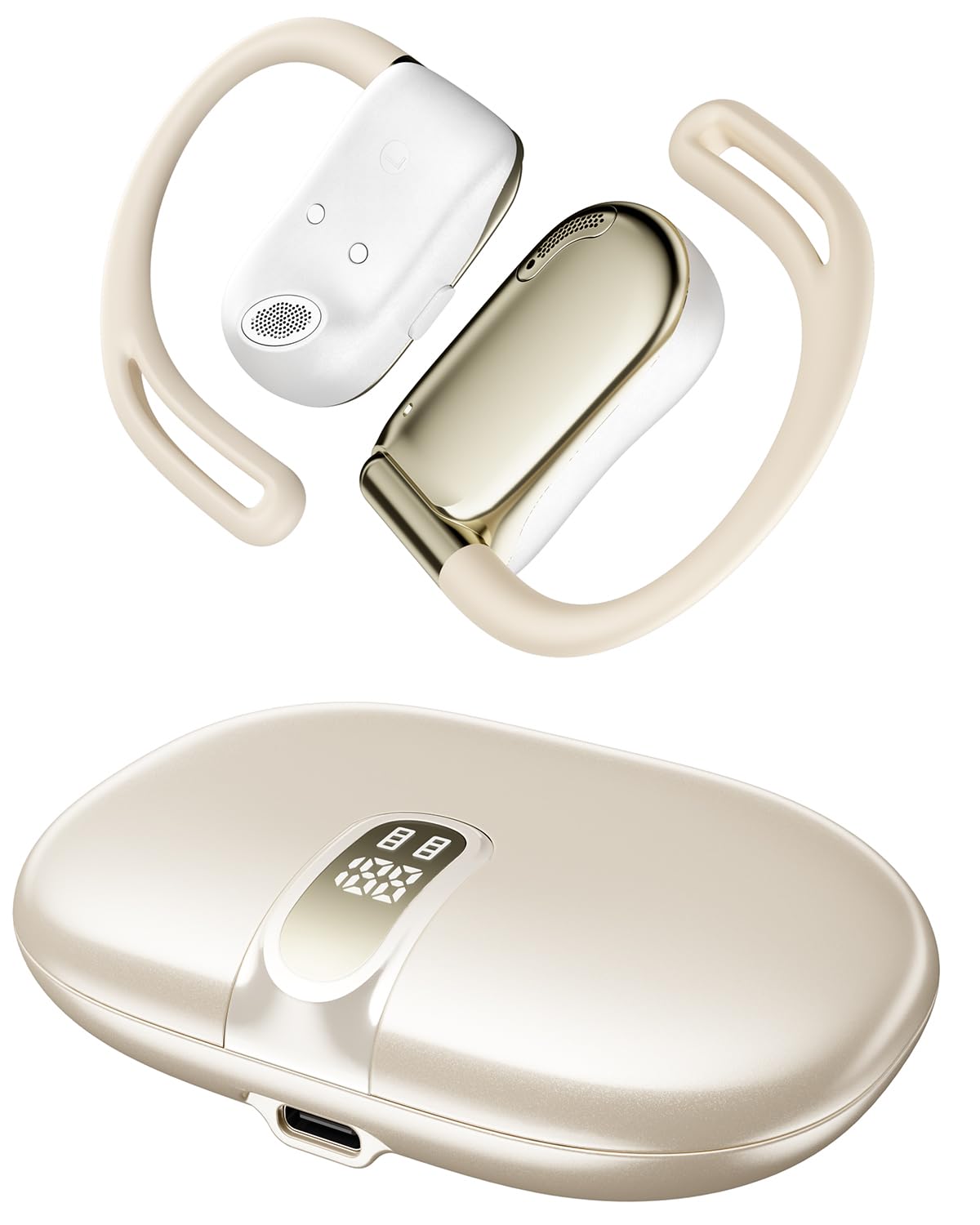 NEOQOQO Open Ear Headphones, Running Headphones for Workout, Beige