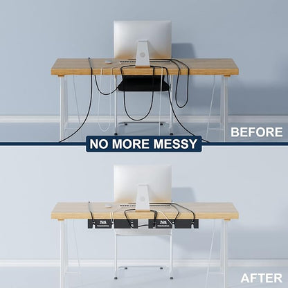 APS Under Desk Cable Management Tray, Two-Pack 16 Inch Black Metal Cord Organizer, Adhesive or Screw Mount for Glass/Marble/Office/Gaming Desk