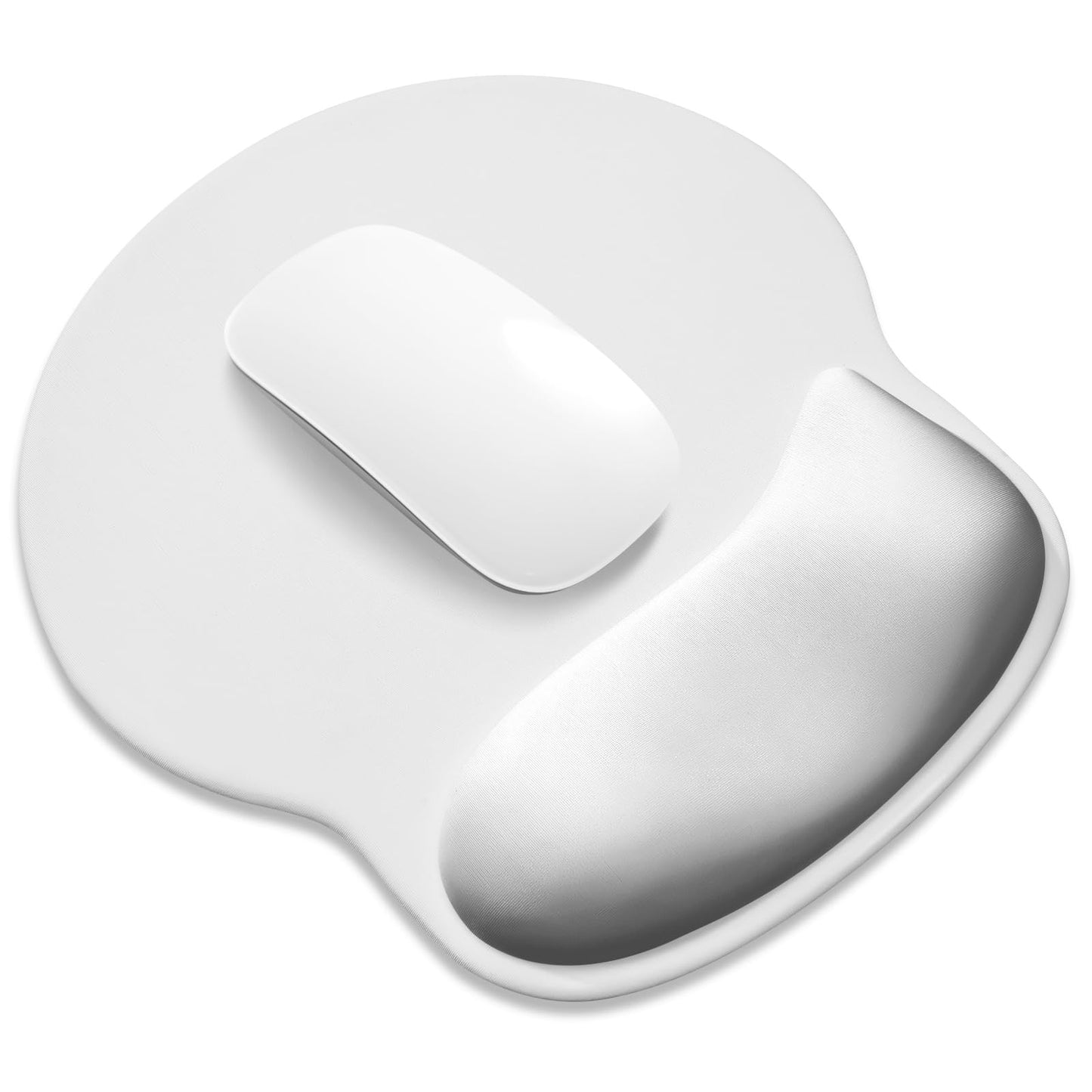 ITNRSIIET Ergonomic Mouse Pad with Wider Memory Foam Wrist Rest +17% - Curved Cushion Reduces Pressure 20%, Pain Relief, Non-Slip, Smooth, Cute Colors, 9.85 x 9 in, White