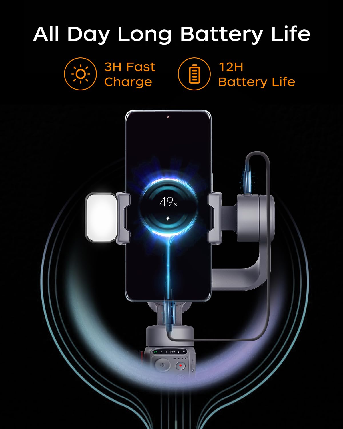 FUNSNAP Capture5 Gimbal Stabilizer for Smartphone, Magnetic AI Tracker Fill Light Remote Control 500g Payload, 3-Axis Phone Gimbal for Android & iPhone 16 15 Pro Max for Video Recording（Gray）