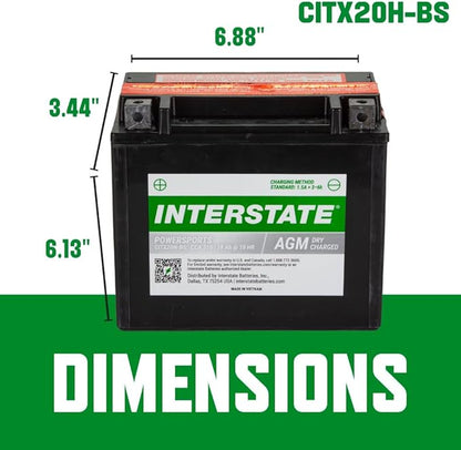 Interstate Batteries YTX20H-BS 12V 18Ah Powersports Battery 310CCA High-Performance AGM Rechargeable Replacement for Arctic Cat, Harley Motorcycles, Bikes, ATVs, Jet Skis, Snowmobiles (CITX20H-BS)
