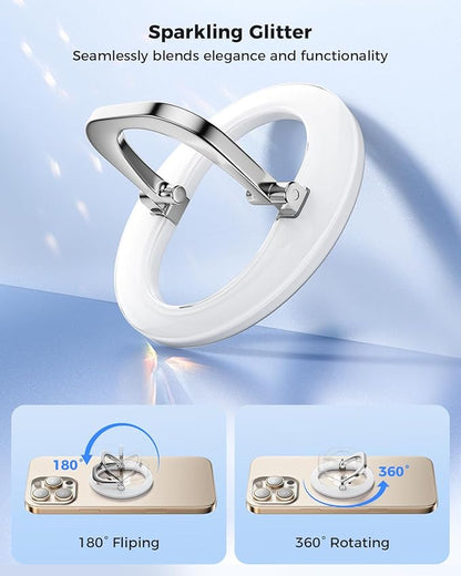 [2025 Newest] SUPERONE for Magsafe Ring Holder, Magnetic Phone Grip with Adjustable Stand, Removable Magnetic Accessories Only for iPhone 16/15/14/13/12 Series and Magsafe Case - Glitter Silver